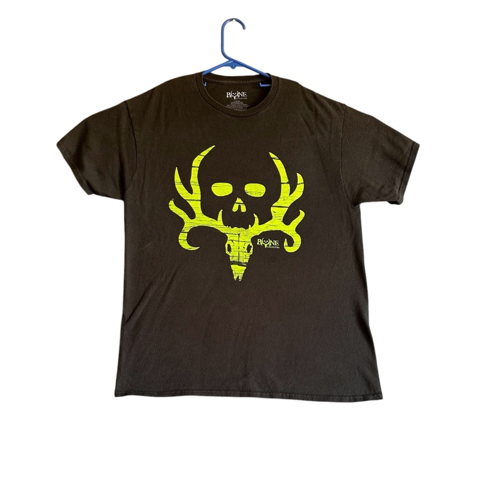 Bone Colector T-Shirt with Neon Green Skull Design Mens SZ large